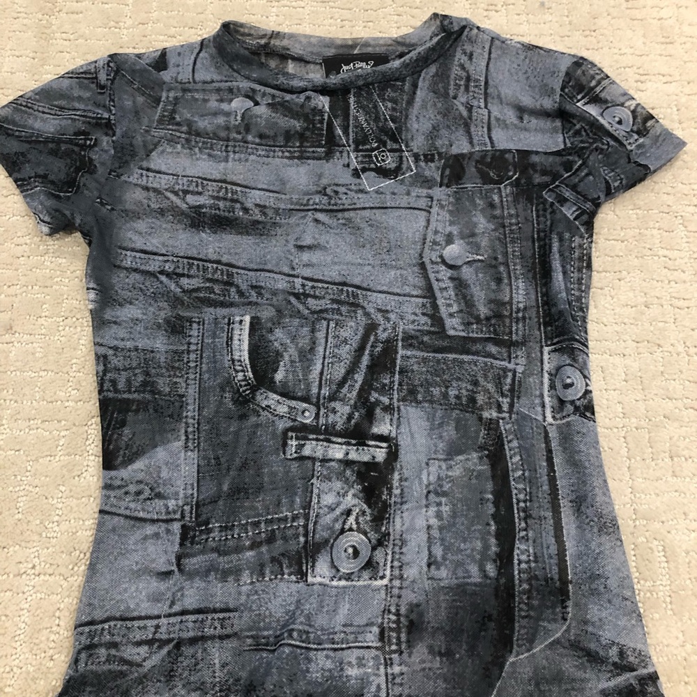 Denim-printed sheer top